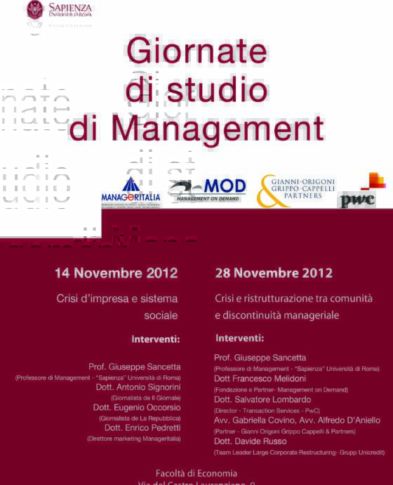 La crisi e la ristrutturazione d’impresa  tra continuità aziendale e discontinuità manageriale